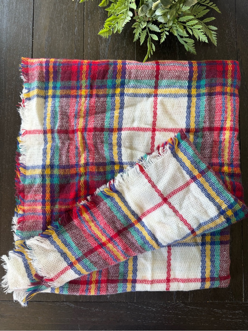 Old Navy Multicolor Plaid Blanket Scarf - Cream, Red & Blue Cozy Home Accent